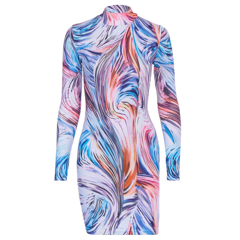Damen Mini-Kleid Figurbetont Marmormuster Eveloria