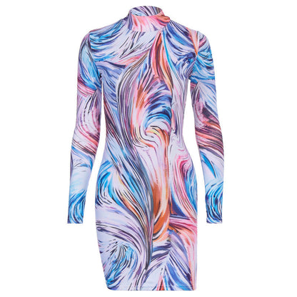 Damen Mini-Kleid Figurbetont Marmormuster Eveloria
