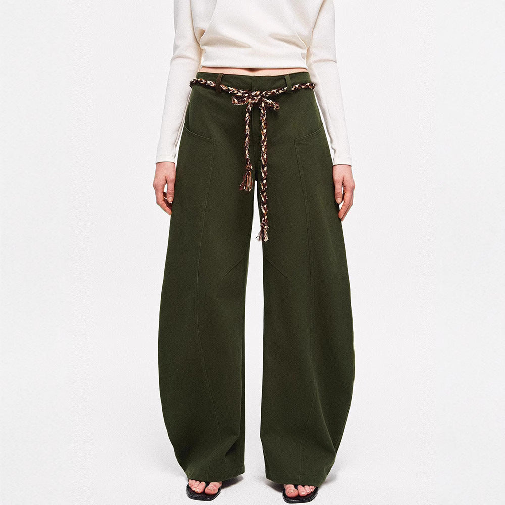 Damen Chino-Hose Weite Bein mit geflochtenem Gürtel