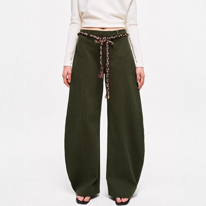 Damen Chino-Hose Weite Bein mit geflochtenem Gürtel