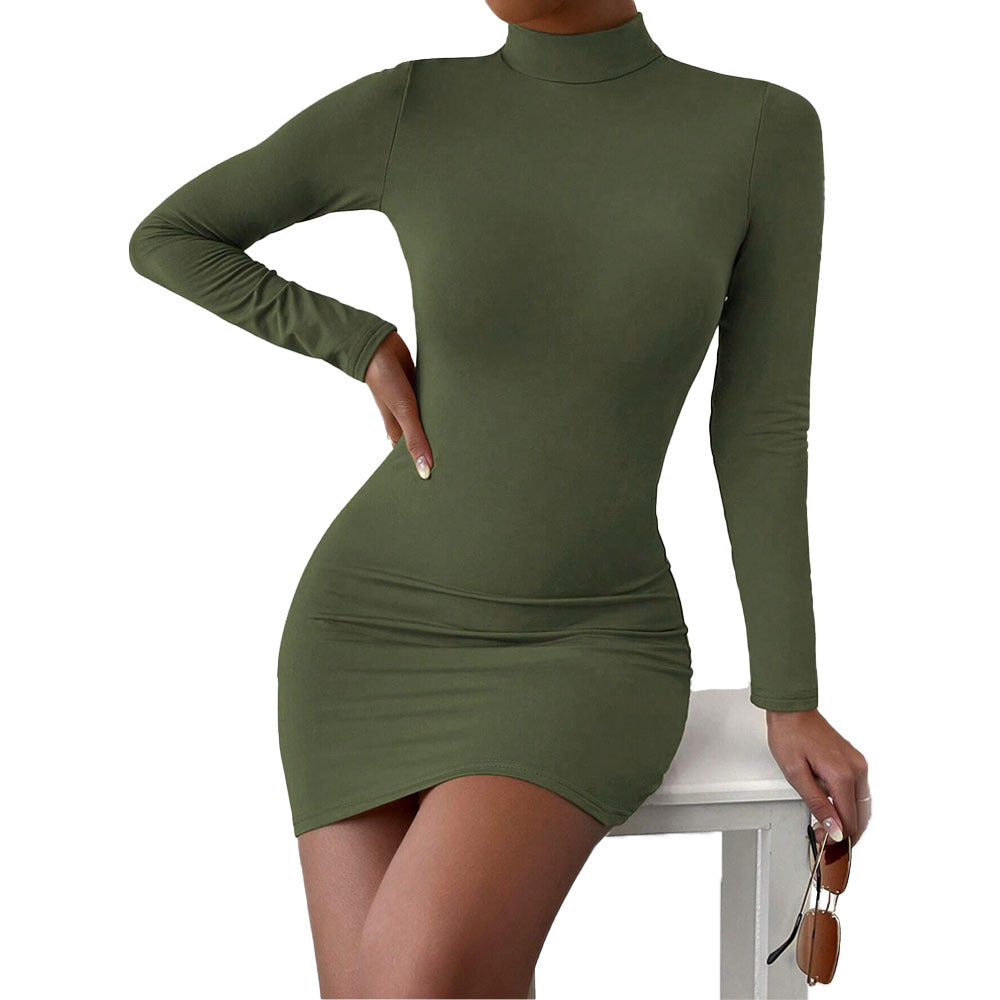 Damen Minikleid Figurbetont Hohler Kragen Langer Arm Eveloria