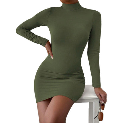 Damen Minikleid Figurbetont Hohler Kragen Langer Arm Eveloria