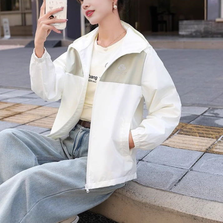 Damen Übergangsjacke Leicht Kapuzen-Design Beige