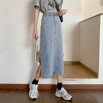 Damen Denim-Rock Lang mit Schlitz Eveloria - Eveloria