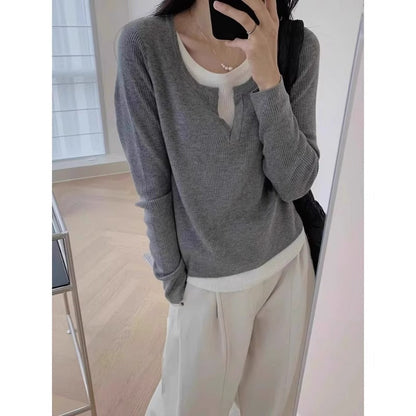 Damen Pullover V-Ausschnitt Weite Hose Eveloria