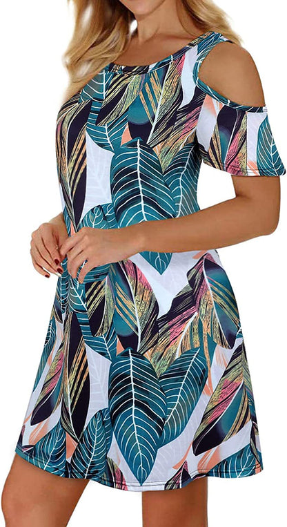 Damen Sommerkleid Floralmuster Schulterfrei Eveloria