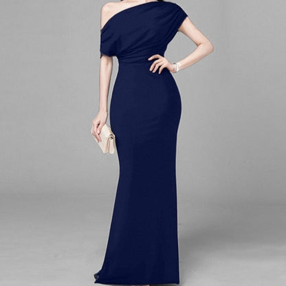 Damen Maxikleid Asymmetrischer Ausschnitt Tailliert Eveloria