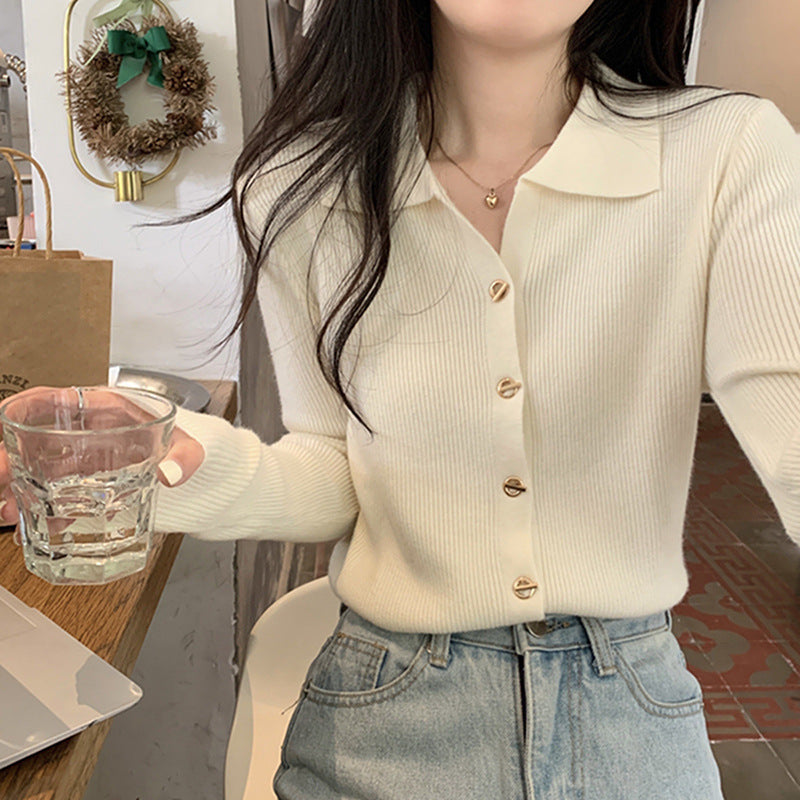Damen Strickpullover mit Knöpfen und Rippmuster Fein