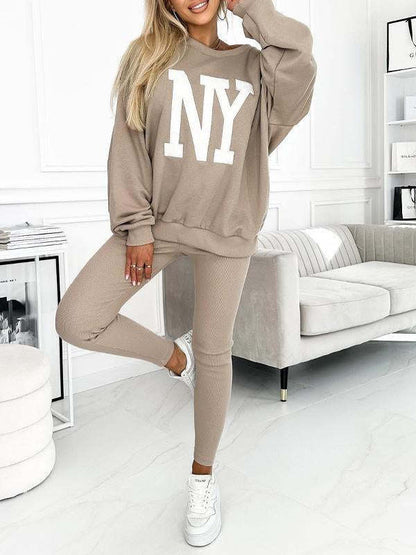 Damen Oversized Pullover mit floralem Logo und passender Leggings