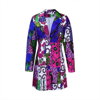 Damen Blazer-Kleid Bunt Patchwork-Muster
