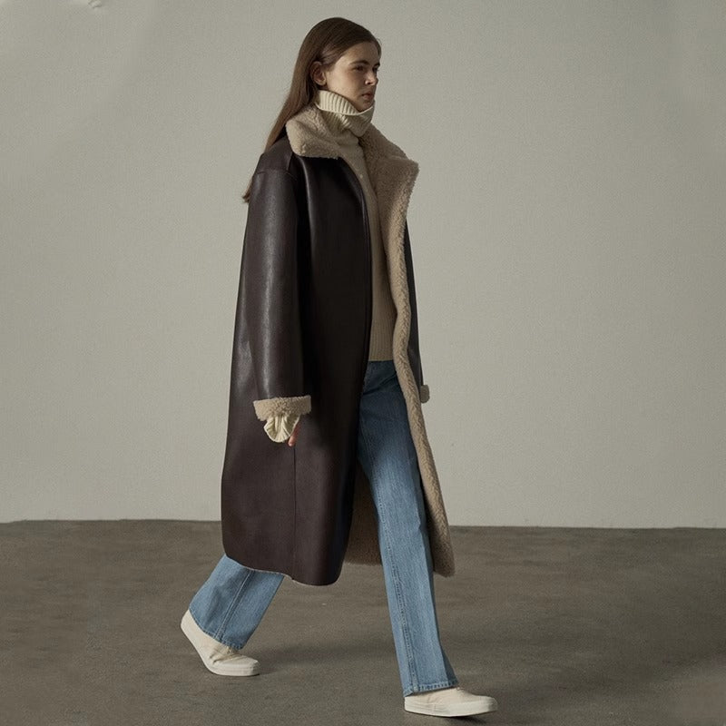 Damen Lederjacke mit Teddyfutter Eveloria