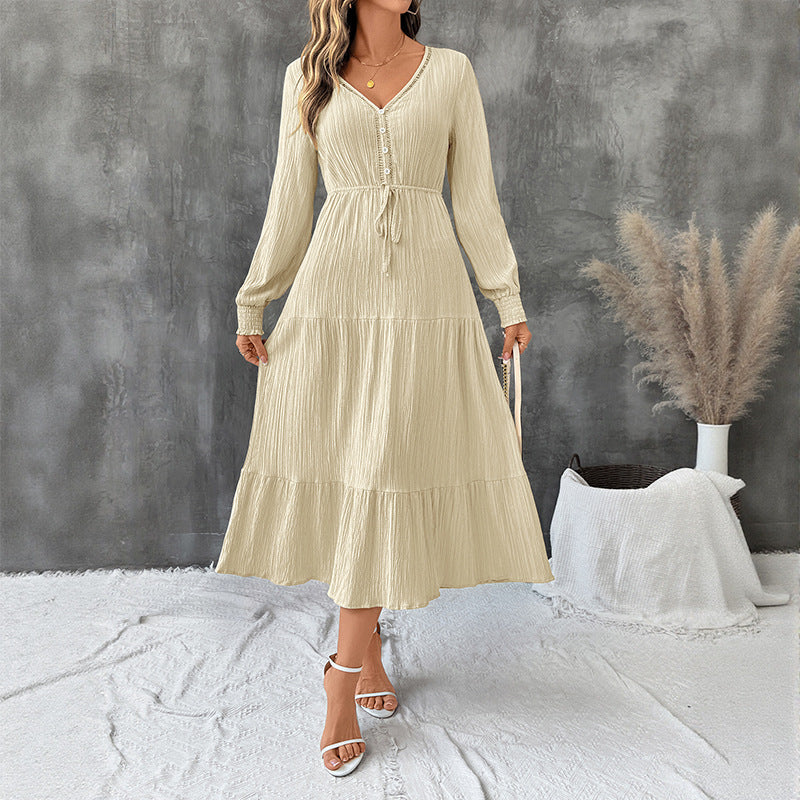 Damen Midi-Kleid Elastisch Taillenzug Schleppe Eveloria