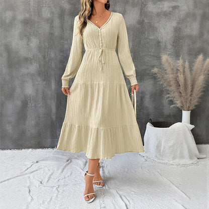 Damen Midi-Kleid Elastisch Taillenzug Schleppe Eveloria