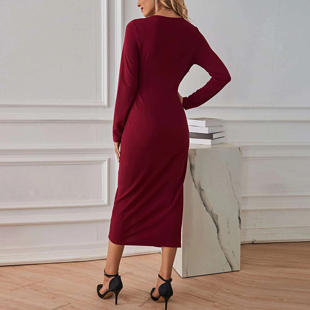 Damen Midikleid Eingedrehter Bund Tiefes Dekolleté Eveloria