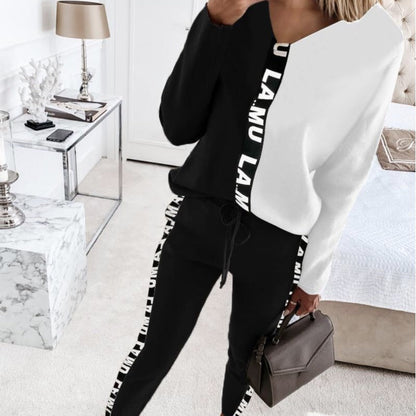 Damen Sportanzug Elastisch Farbblockdesign Schwarz - Eveloria