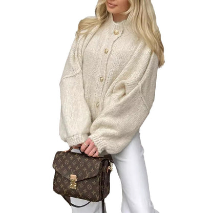 Damen Oversized Strickpullover Voluminöse Ärmel Beige Eveloria