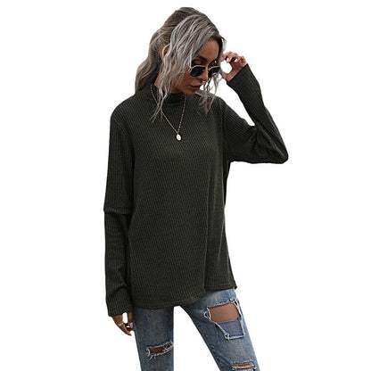 Damen Pullover Hochkragen Strukturiertes Waffelmuster Grau Eveloria