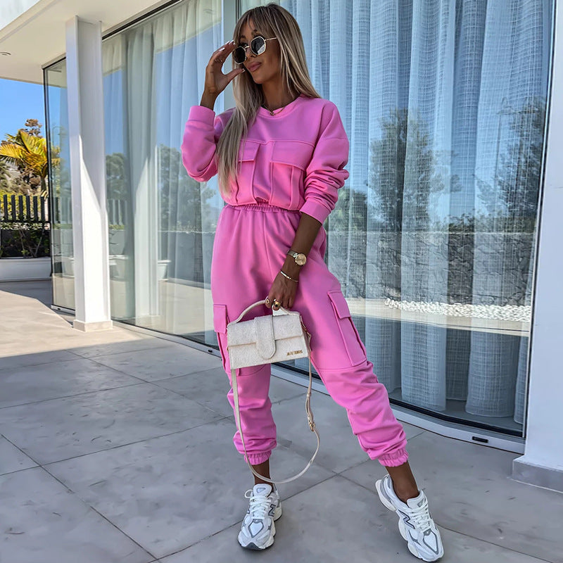 Damen Loungewear-Set mit Taschen und elastischen Bündchen Schwarz - Eveloria