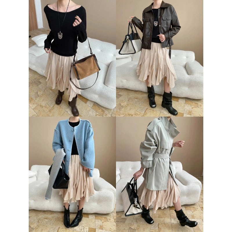 Damen Kunstlederjacke Funktions-Taschen Modischer Schnitt