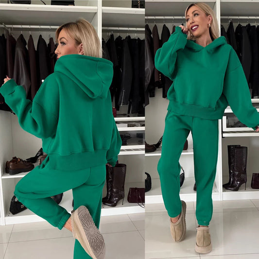 Damen Hoodie Jogginghose Set Bequem Grau Eveloria - Eveloria