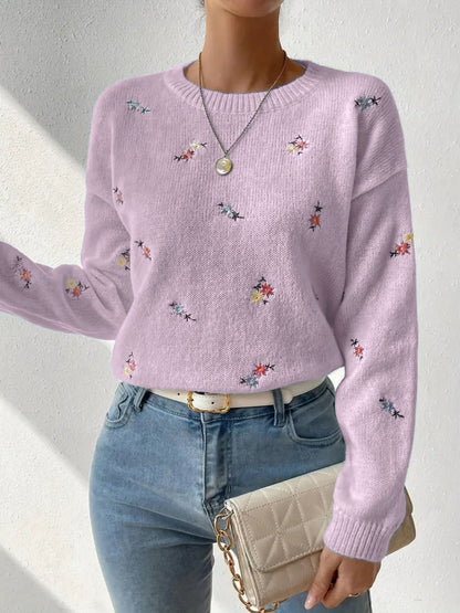 Damen Pulli Floral Stickerei Lässig Eveloria