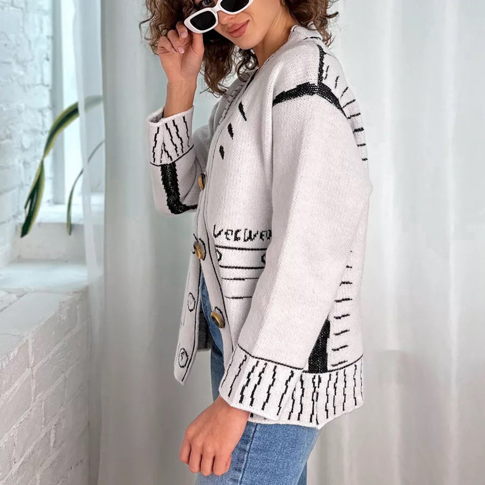 Damen Strickjacke Asymmetrisch Kontrastknöpfe Eveloria