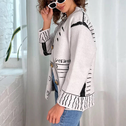 Damen Strickjacke Asymmetrisch Kontrastknöpfe Eveloria