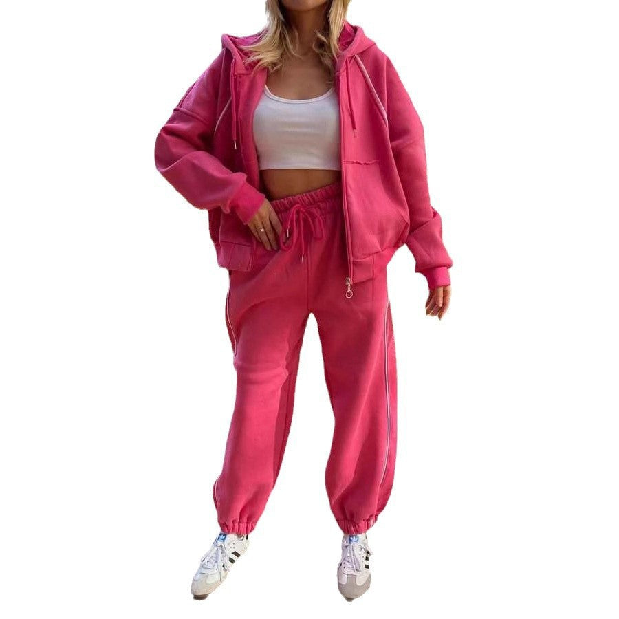 Damen Hoodie Jogginganzug Elastischer Bund Bequeme Taschen