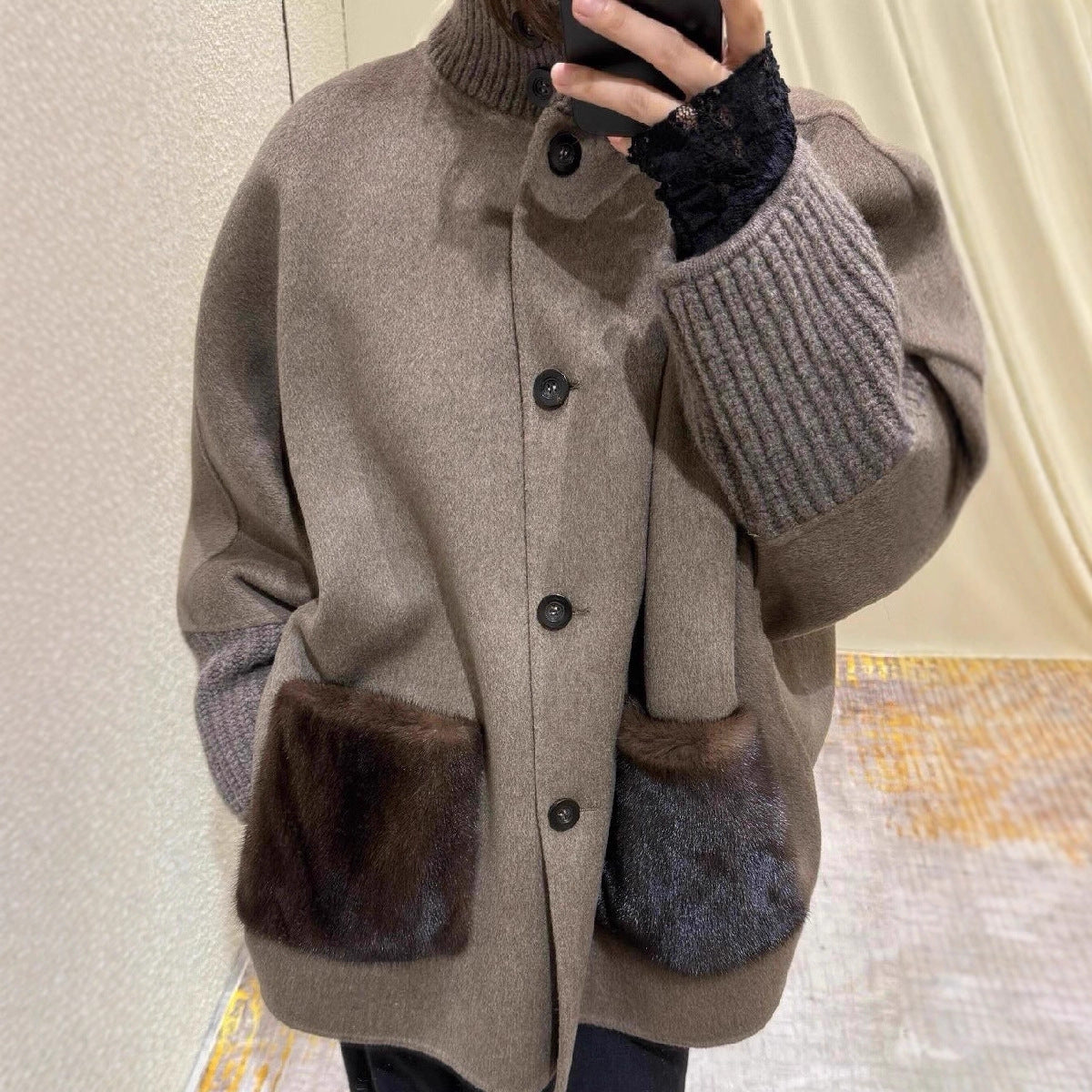 Damen Wolljacke Übergröße Einzigartige Details Eveloria - Eveloria