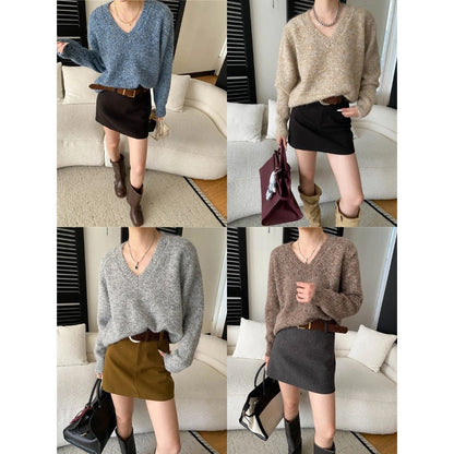 Damen Pullover V-Ausschnitt Weich aus Merino-Wolle Beige