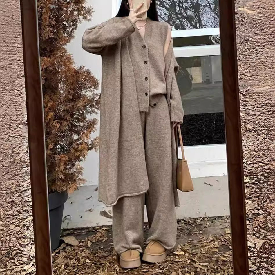 Damen Strickensemble Wärmender Cardigan Bequeme Hose
