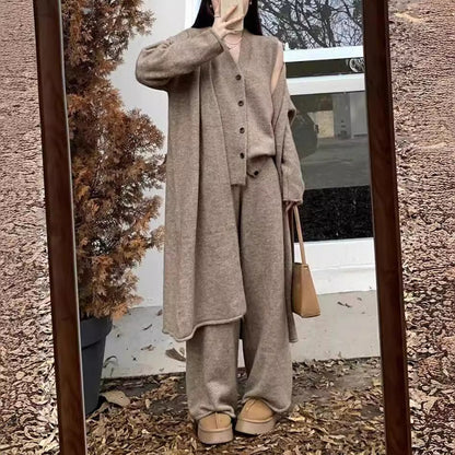 Damen Strickensemble Wärmender Cardigan Bequeme Hose