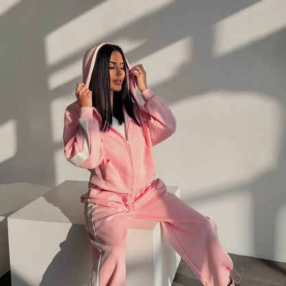 Damen Sportset Hoodie Jogginghose Bequem Grau Eveloria