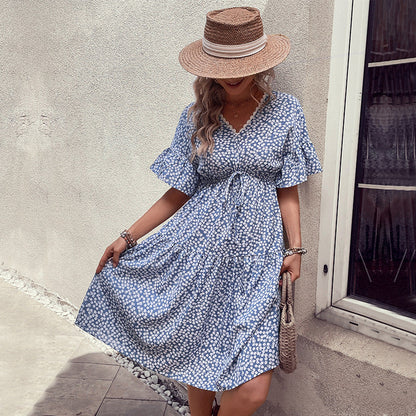Damen Sommerkleid Taillenknoten Volumöser Rock Eveloria