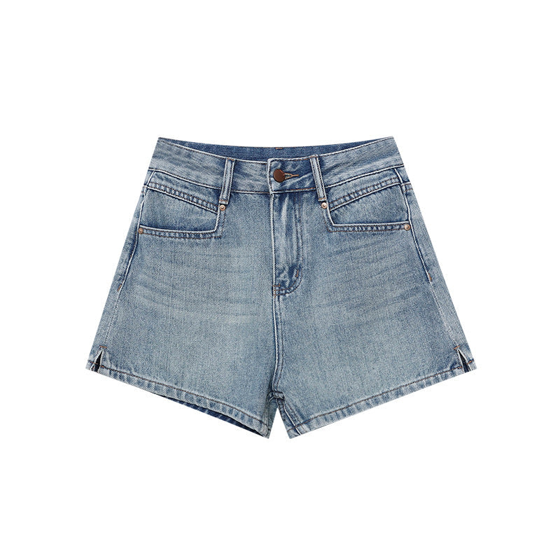 Damen Denim-Shorts Hochwerder mit klassischem Schnitt Blau Eveloria