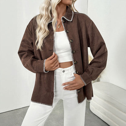 Damen Lässige Jacke Kontrastnähte Eveloria