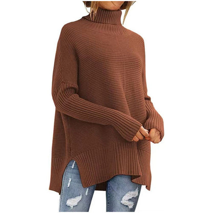 Damen Rollkragenpullover Feine Rippstruktur Asymmetrisch Beige