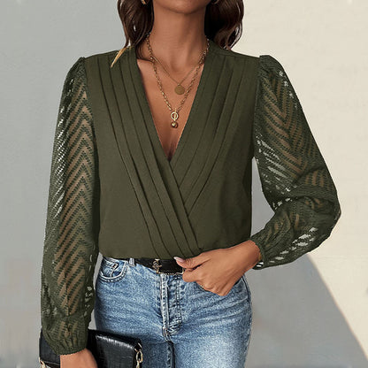 Damen Bodysuit Elegante Rüsche Transparente Ärmel Eveloria