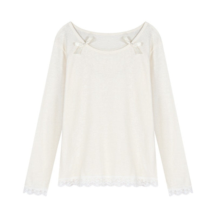 Damen Longsleeve-Shirt Spitzendetails Elegantes Oberteil