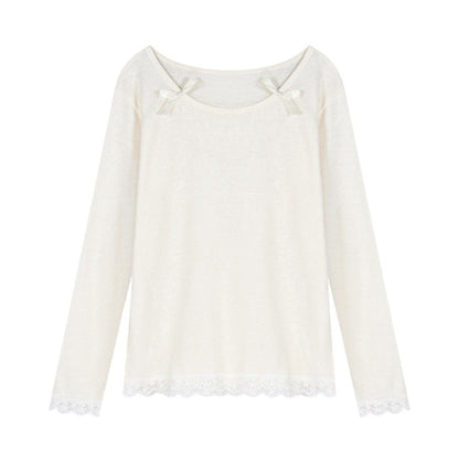 Damen Longsleeve-Shirt Spitzendetails Elegantes Oberteil