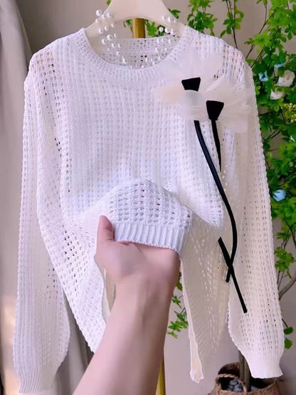 Damen Strickpullover Florale Applikationen Eveloria