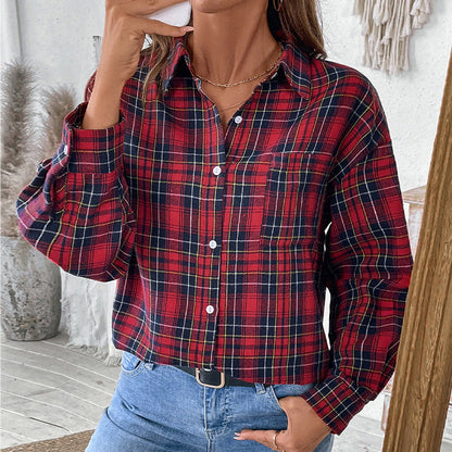 Damen Bluse Lässiger Schnitt Karo Eveloria