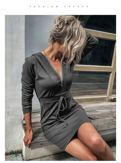 Damen Sportkleid Reißverschluss Regulierbarer Gürtel Eveloria