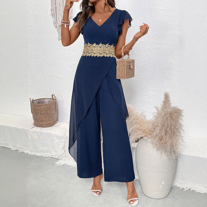Damen Jumpsuit Spitzenakzente Weich Eveloria