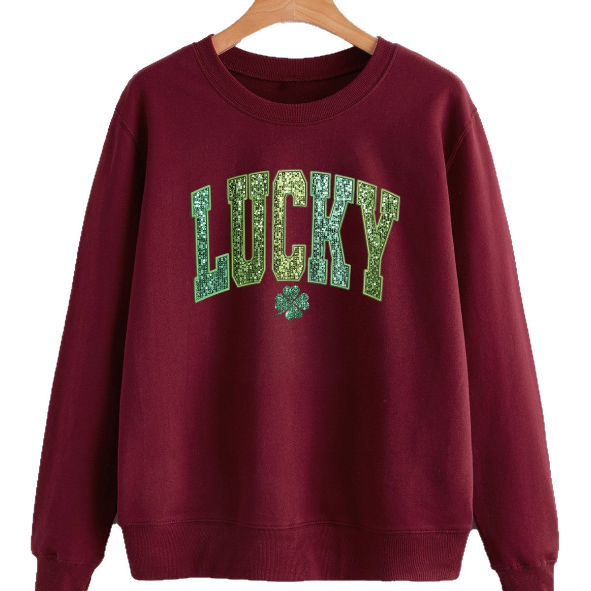 Damen Sweatshirt Glitzernd Kleeblattmotiv Grau Eveloria