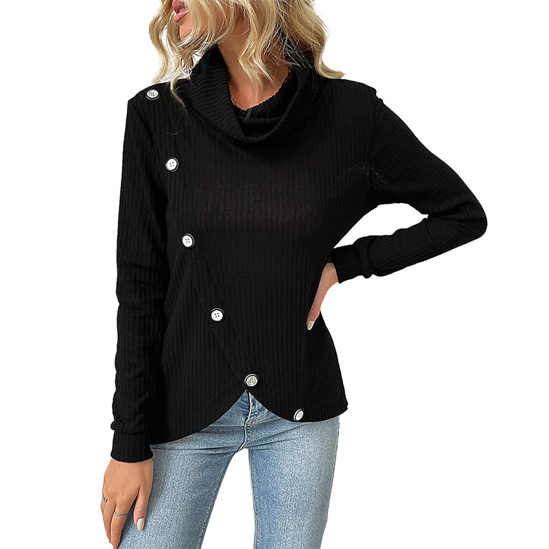Damen Strickpullover Asymmetrisch Hochgeschlossener Kragen Beige