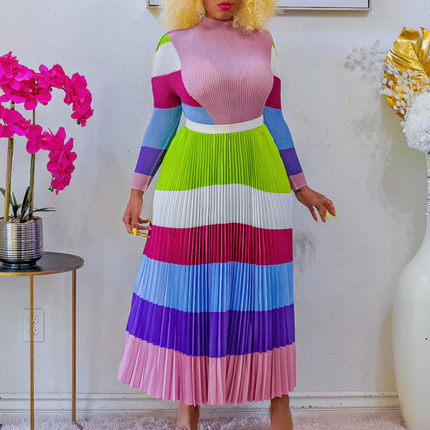 Damen Maxikleid Modernes Grafikdesign Elegante Plissee Optik