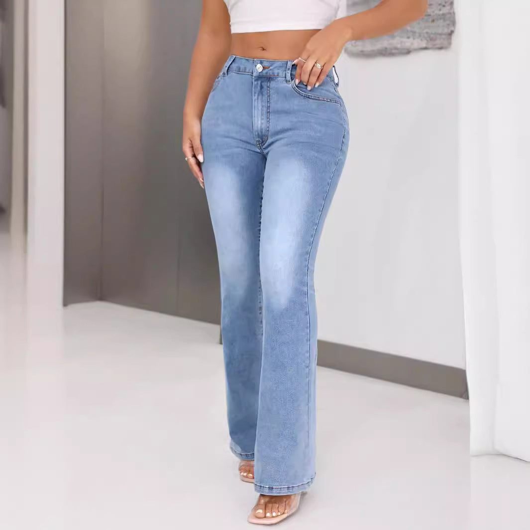 Damen Bootcut Jeans Hochbund Ausgefallenes Design Eveloria