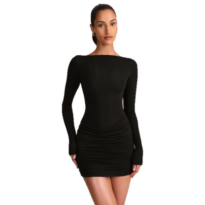 Damen Minikleid Schulterfrei Elegantes Drapieren Eveloria