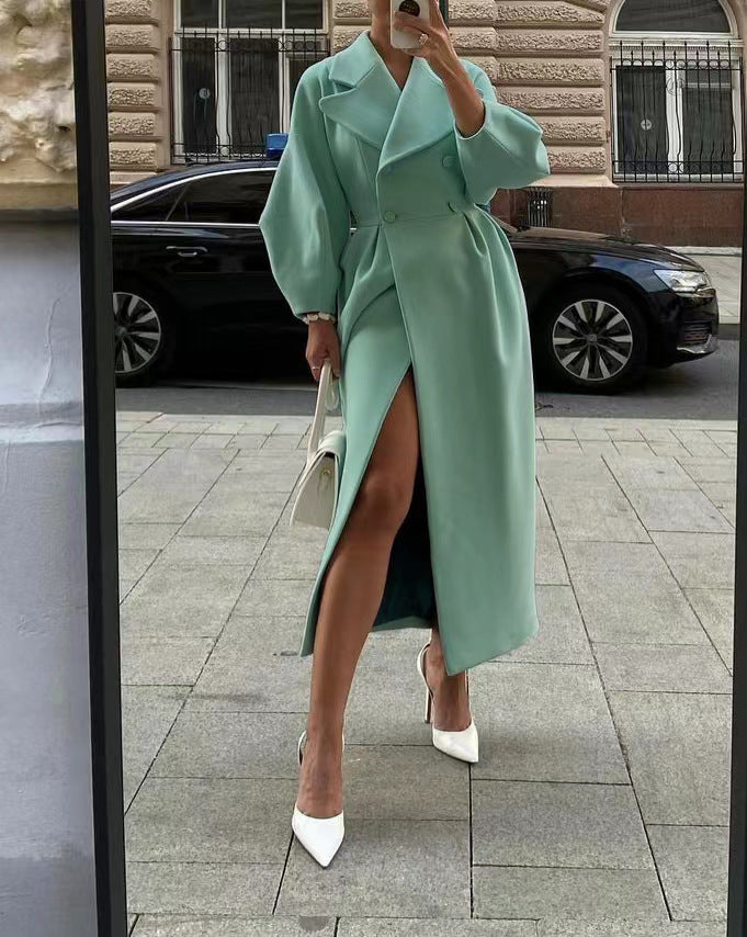 Damen Wollmantel Doppelreihig Reverskragen Eleganz
